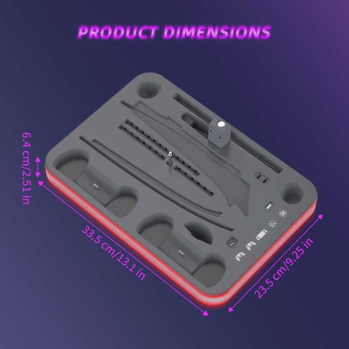 Докинг станция охлаждаща за PS5, RGB LED, стойка за слушалки, сива