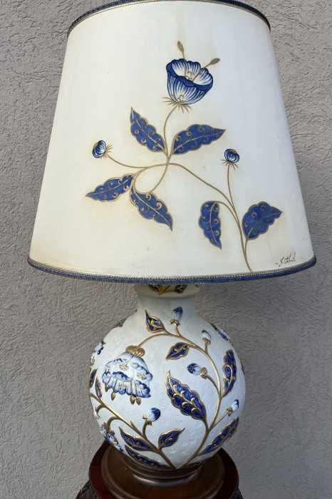 Impozanta lampa-MANGANI-portelan-email-abajur pictat-semnata-Franta