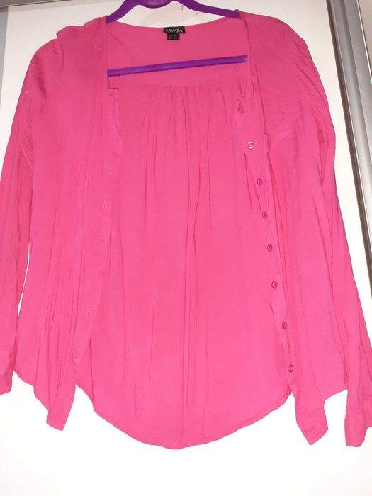 Camasa Zara M culoare alb +camasa maneca lunga roz/albastru