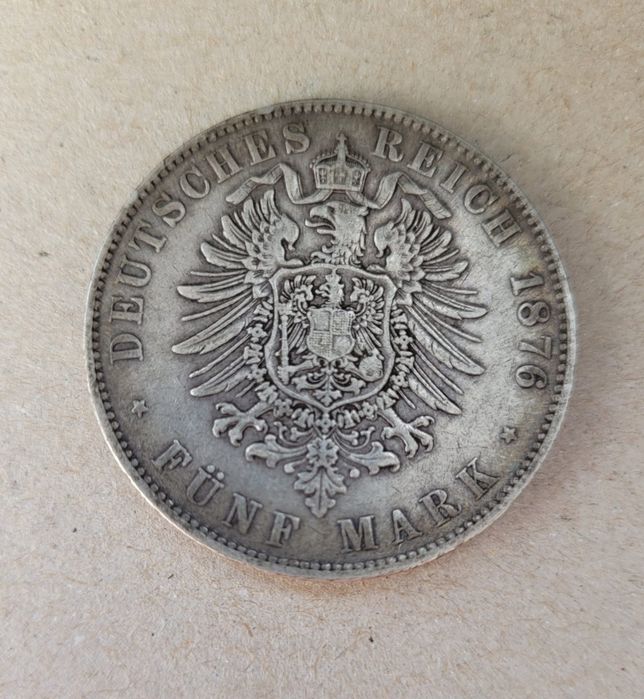 Moneda veche argint 5 Mark 1876 E Sachsen.