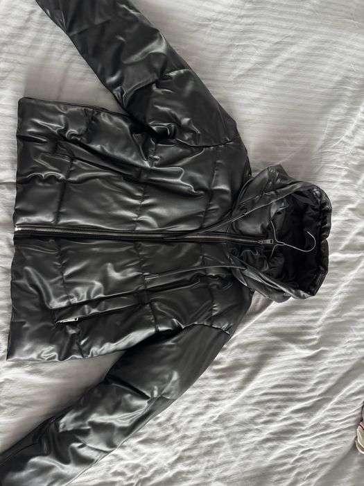 Кожено бомбър зимно яке дамско S