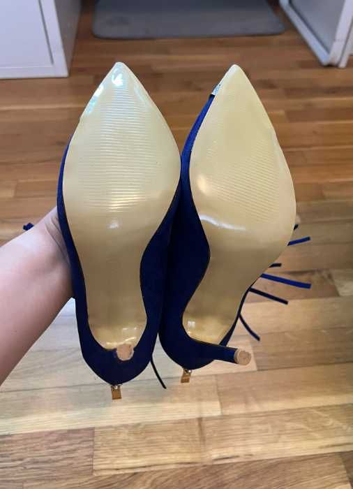 Pantofi Stiletto din imitatie de piele intoarsa, albastri, noi, 37