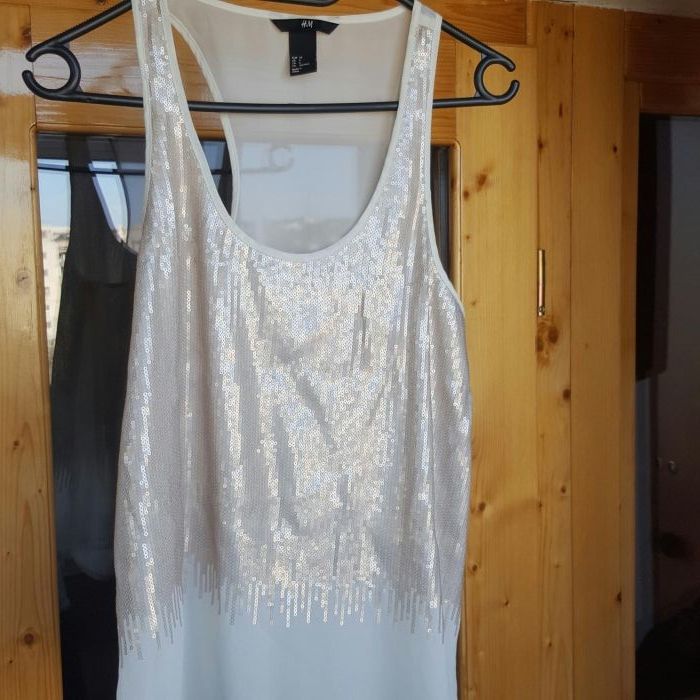 Bluza maieu alb paiete H&M