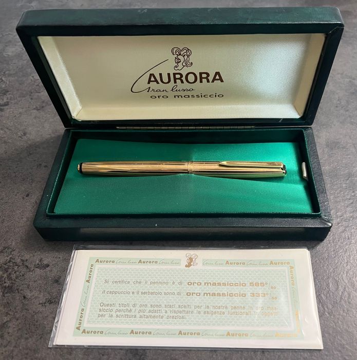 Stilou AURORA vintage aur 9K, penița 14K, certificat de autencititate