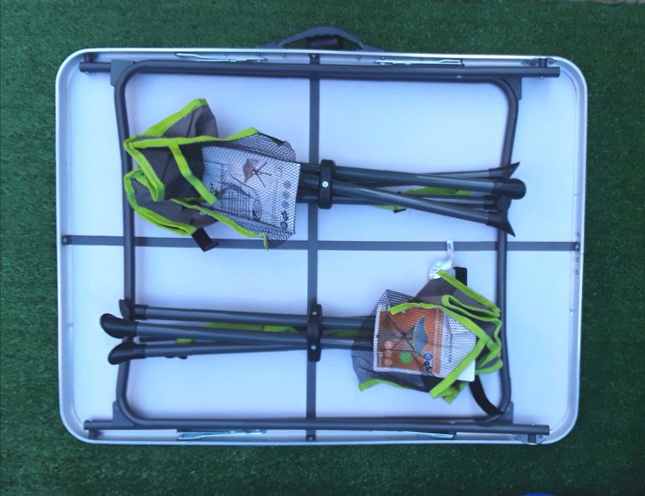 Masa pliabila din Aluminiu si 2 scaune pliabile noi - 175 Lei