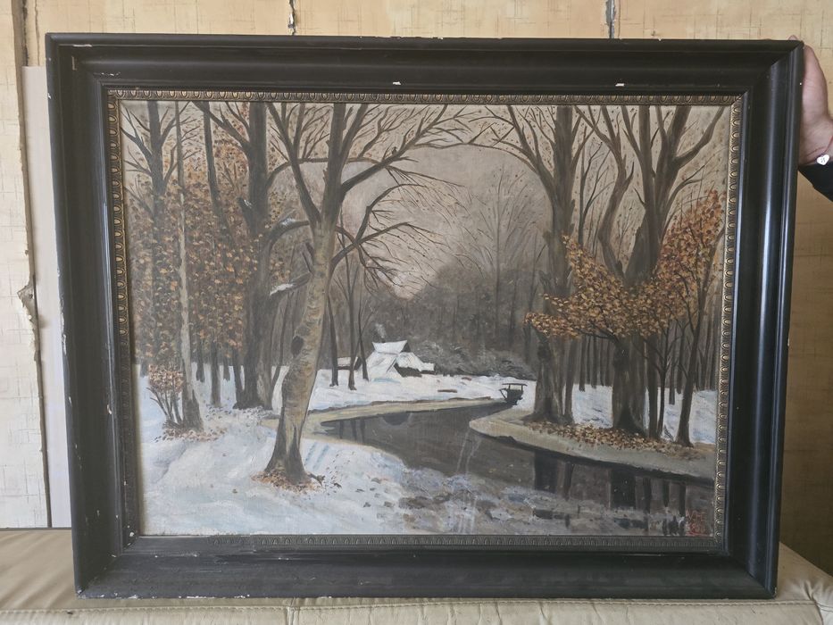 Старинна маслена картина „Зимен пейзаж“ – 1950 г. Авторска