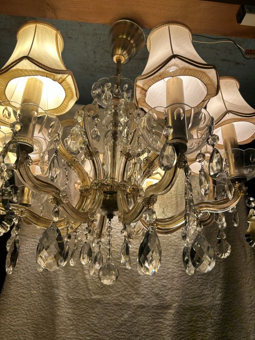 Lampadar antic deosebit restaurat “aurit” cu insertii de sticla