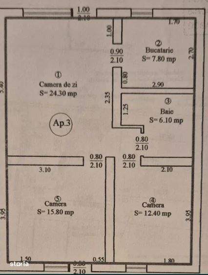 Vand apartament 3 camere decomandate , la vila + curte individuala