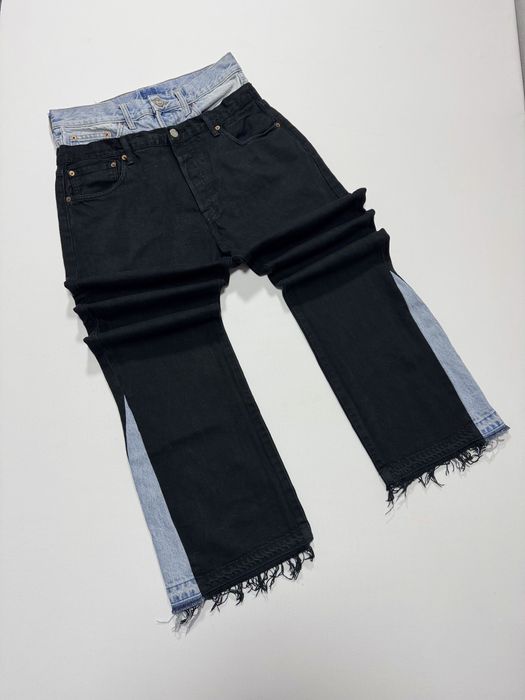Blugi reworked Y2K levi’s double wasit flared black & blue