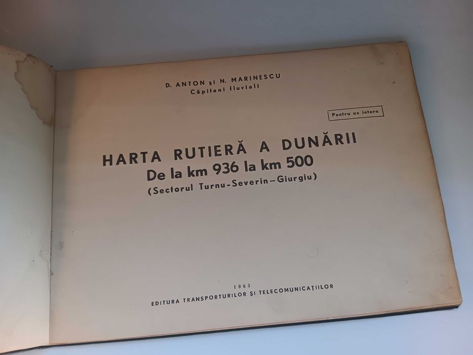 Carte veche tematica marinăresca, Harta rutiera a Dunării de la km 936 la km 500, perioada RPR anii 60, de colectie,Navigație Fluviala NAVROM