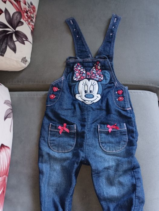 Бебешко дълго дънково гащеризонче на "Мини маус". Размер: 6-9м