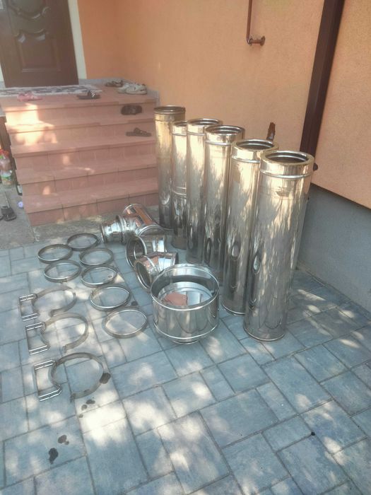 Set complet coș fum inox izolat cu accesorii