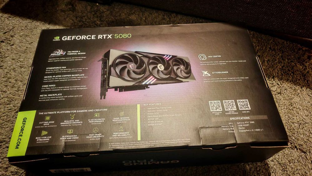 НОВА ! Видео карта MSI RTX™ 5080 GAMING TRIO OC, 16GB GDDR7, 256-bit