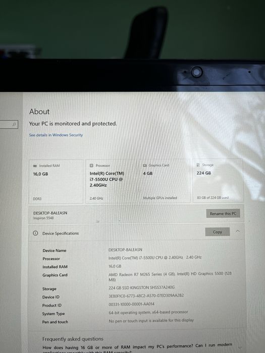 Laptop dell 16gb ram