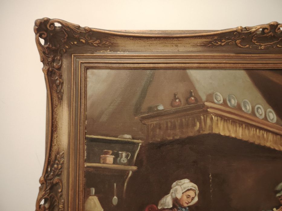 Ulei pe pânză o lucrare foarte veche semnată de dimensiuni mari încadrată într-o ramă din lemn masiv in stilul Baroc