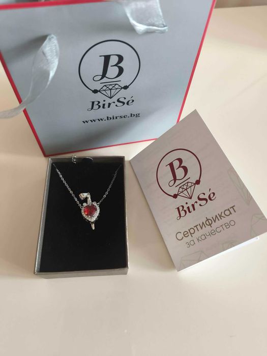 Сребърно бижу сърце и меч, комплект за двойки, страхотен подарък, оригинал от Birse