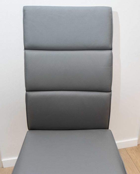Scaune dining cu picior metalic (chrom) din piele ecologica gri