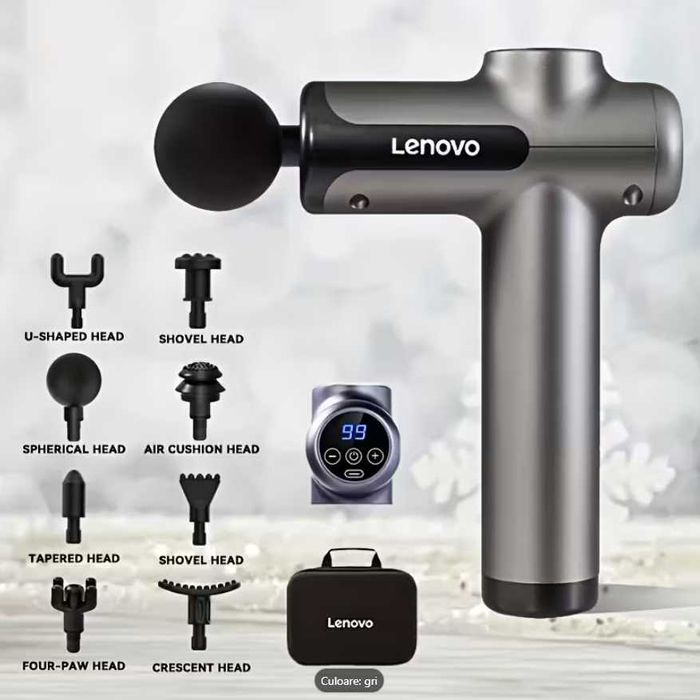 Aparat masaj tip pistol Lenovo, 10 capete, silentios, USB