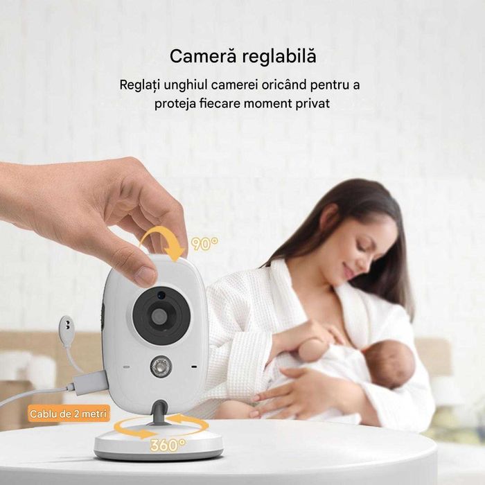 Monitor pentru bebeluși fără WiFi, ecran de 4'' 720P cu cameră și audio, mod activat prin sunet, vorbire