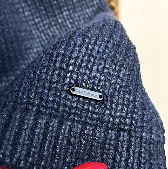 Pulover albastru Calvin Klein, asimetric, bumbac