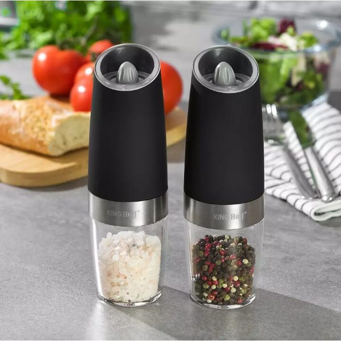 Set 2 rasnite electrice, pentru sare si piper, negru, Kinghoff