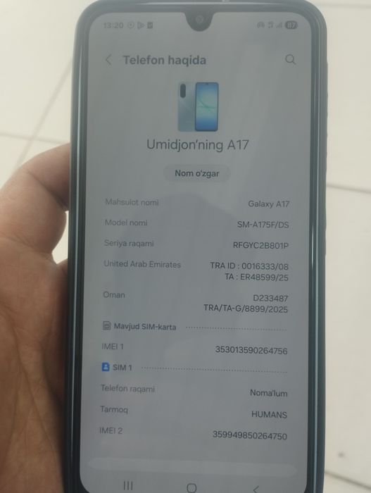 Samsung a 17  12 ga 256 gb