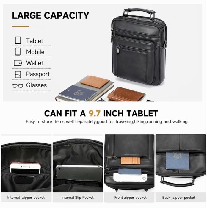 Мъжка делова и обемна кожена чанта Montreal/Черна естест.кожа-Промоция