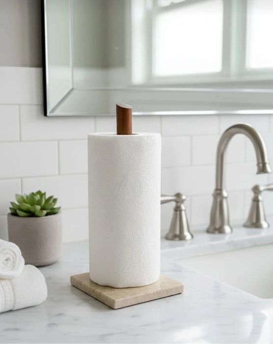 Стойка / поставка за кухненска хартия (дърво и травертин)