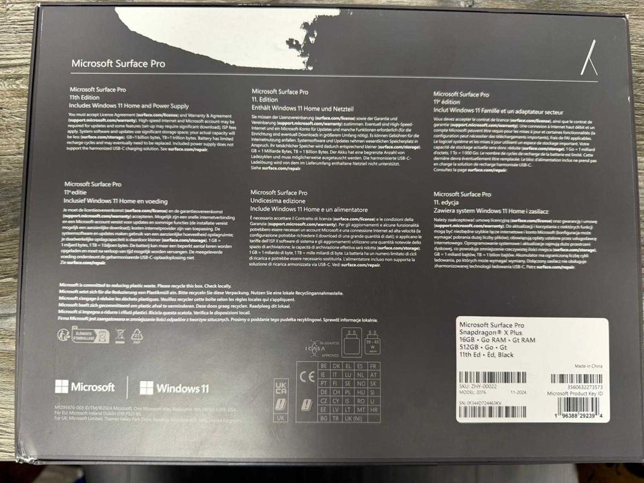 Microsoft Surface Pro 13inch OLED, Snapdragon X plus 16GB, 512gb, 11th