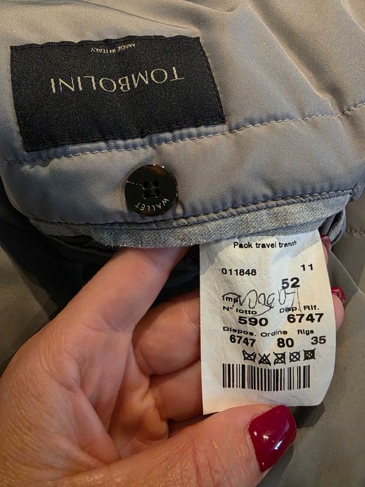 шлифер TOMBOLINI , размер 52, полиретан , цвят тъмно син , вътре сив