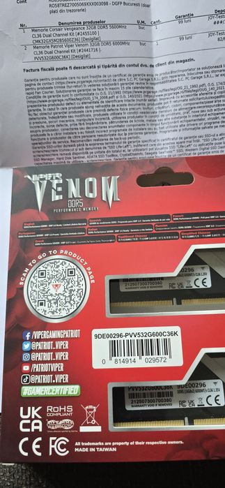 Memorie Ram Patriot Viper Venom Kit 32gb DDr5 6000 Cl36 Amd Exp