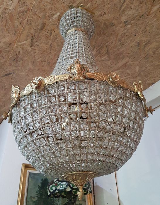 Candelabru Bronz / Cristal *** vintage / antic / vechi / retro ***