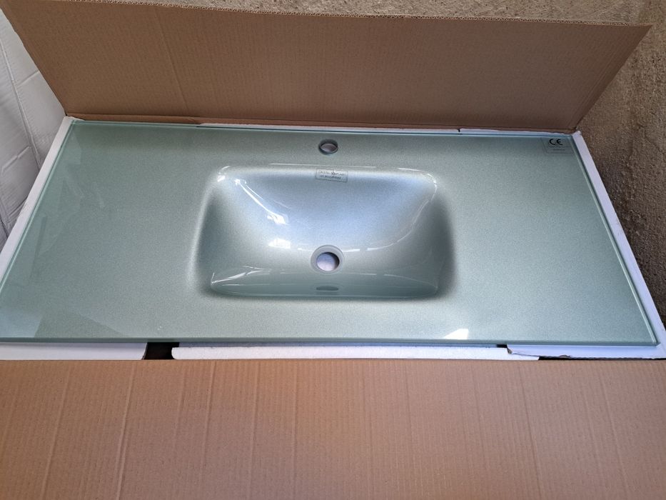 Lavoar superb  100 cm lungime cristal securizat argintiu metalizat