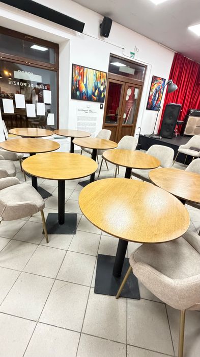 8 mese rotunde din stejar cu picior metalic