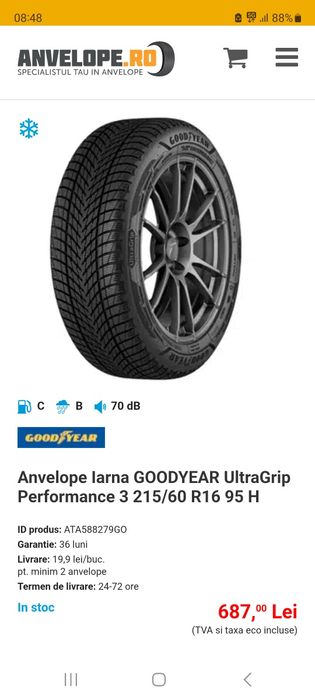 4 Anvelope 215 60 16 Goodyear UltraGrip Performance 3 dot 3823 Passat