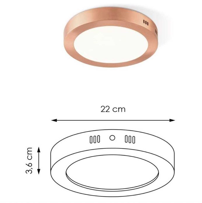 Модерна LED Медна Таванна Лампа 22/22/3,5 см 15 W 1500 lm 3000 K