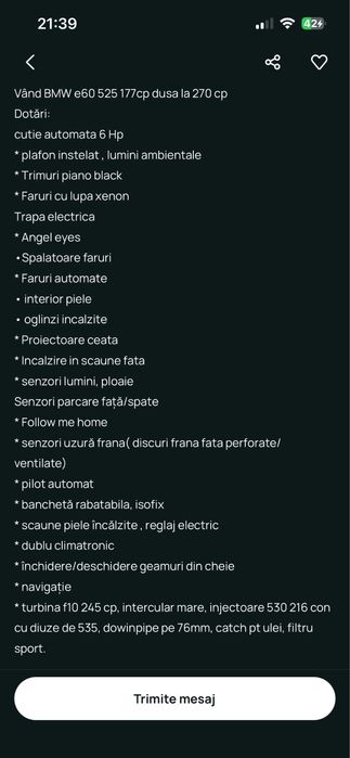 Vand bmw e60 525d 177cp dusa la 270+