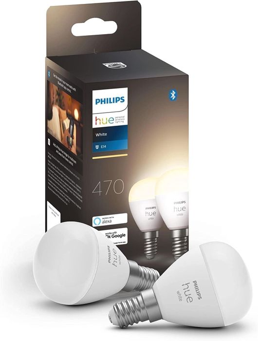 Set Philips Hue White E14 Luster, 2 x 470 lm