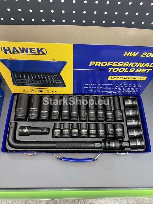 Ударни вложки 27 части 1/2″ Hawek в метален куфар – къси и дълги