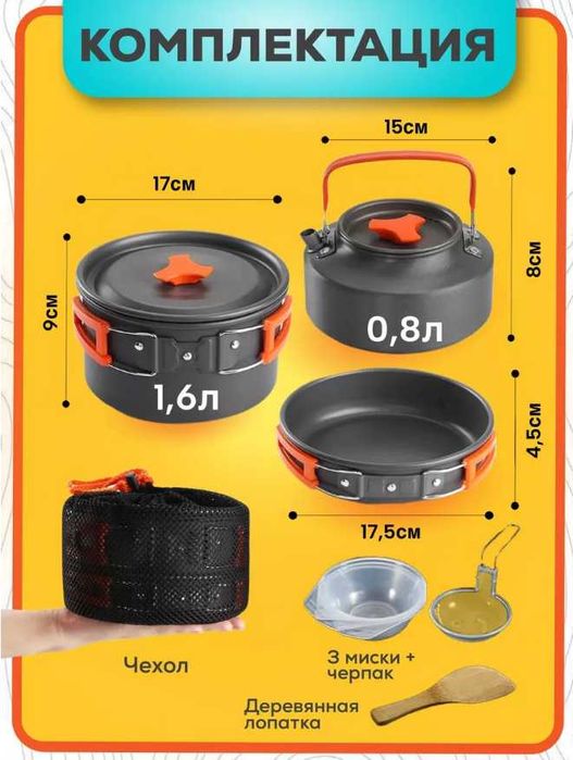Посуда для походов 4 в 1 м. Вес-620 г Доставка бесплатно