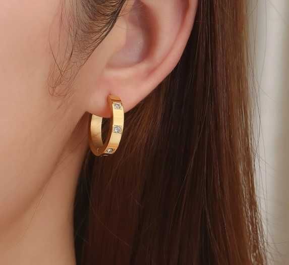 Позлатени обеци халки от стомана с цирконий