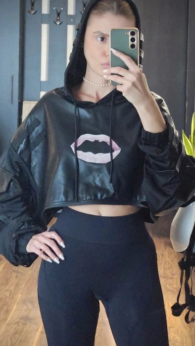 Hoodie, Hanorac, Crop top, cu gluga, hanorac lung, piele ecologica