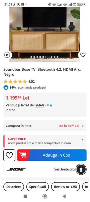 - Vând sondbar BOSE TV SPEAKER   Bluetooth 4.2, HDMI