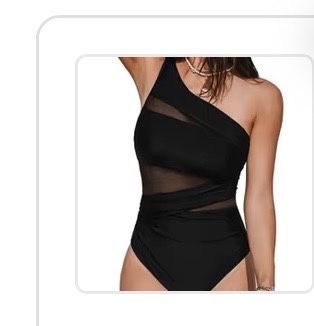 CUPSHE Costum de baie cu un umăr plasă transparentă asimetric pliat control burtă o piesă – Negru XL