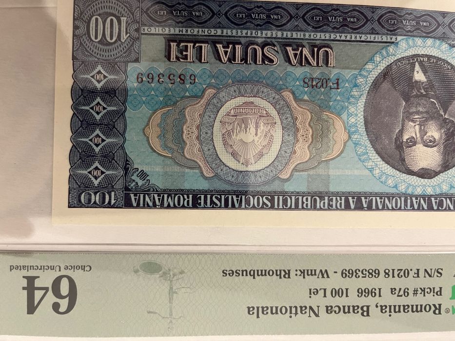 100 lei 1966 UNC gradată PMG