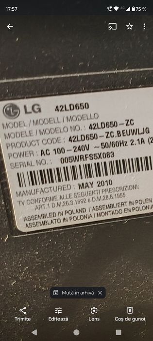 Piese pentru lg 108 cm defect tv