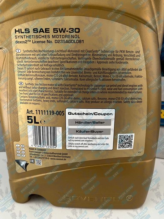 Ulei Ravenol 5w30 5l HLS VAG, BMW, Mercedes, Hyundai, Kia, Opel, Mazda