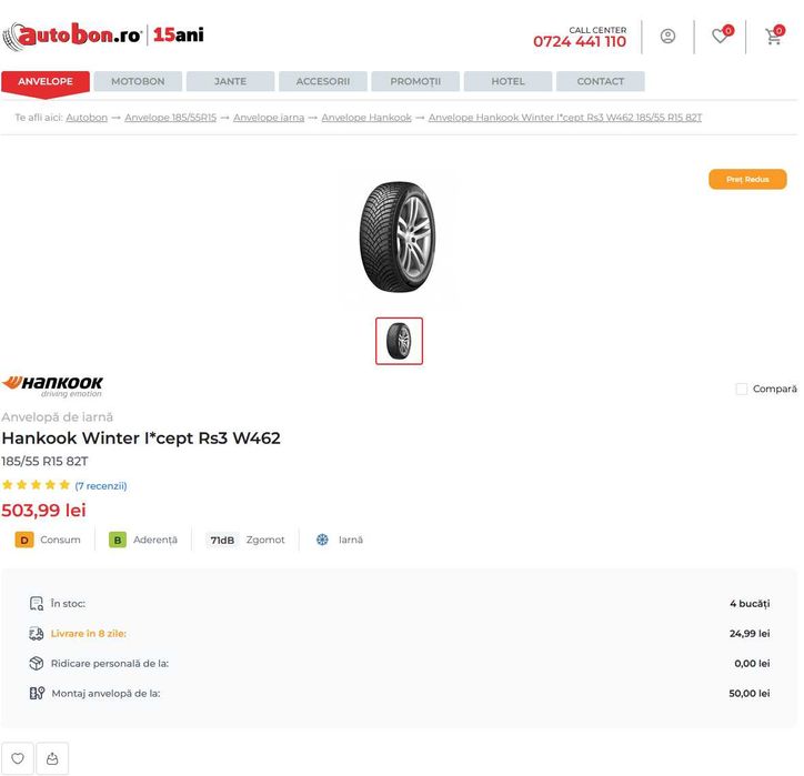 Anvelope iarna 185/55 R15 hankook purtat 2 sezoane 9.2 mm