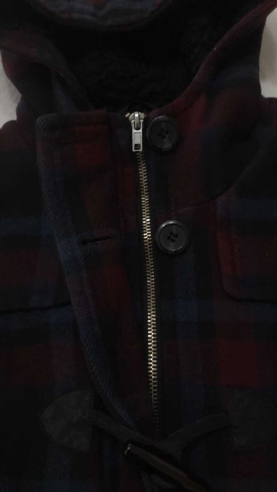 Карирано дамско/тийнеджърско зимно вълнено палто  с качулка, размер S