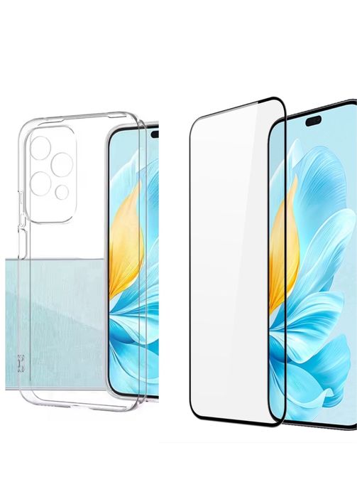 Honor 200/400 Lite/Smart Husa TPU Slim Neagra Clara si Folie Sticla 6D